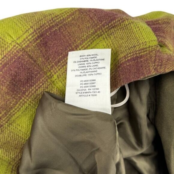 WILFRED Aritzia New Wrap Front Wool Blend Skirt 2 Moss Green / Rust Fade Plaid - Picture 6 of 8